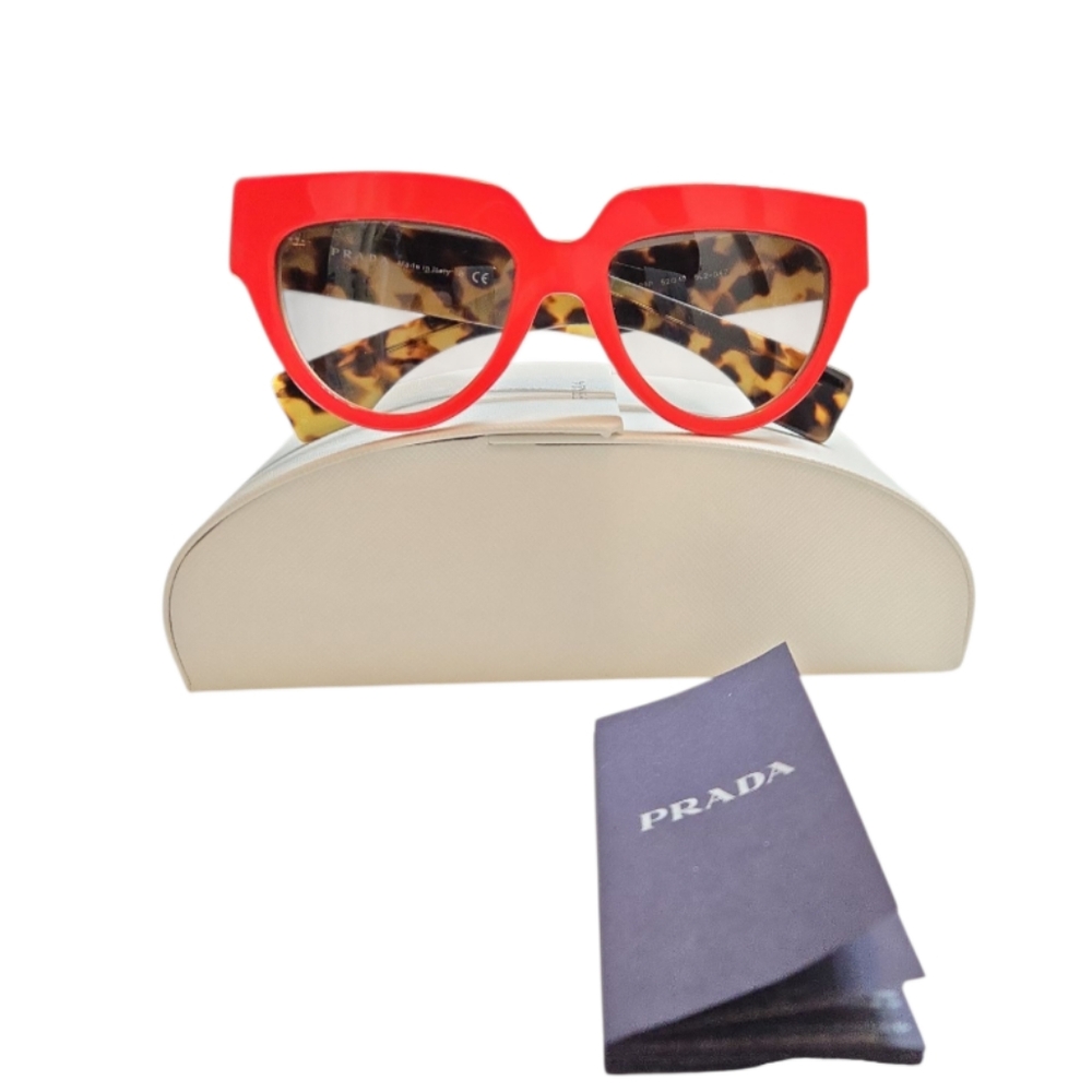 Prada Red Cat-Eye Sunglasses with Tortoiseshell Temples - Picture 7 of 7